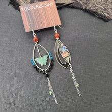 Load image into Gallery viewer, Asymmetric Cloisonne Butterfly Earrings - Green Aventurine