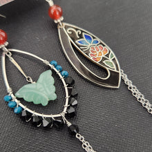 Load image into Gallery viewer, Asymmetric Cloisonne Butterfly Earrings - Green Aventurine