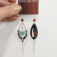 Load image into Gallery viewer, Asymmetric Cloisonne Butterfly Earrings - Green Aventurine