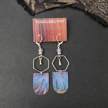 Load image into Gallery viewer, Geometric Tropical Leaf Tin Earrings - Amethyst