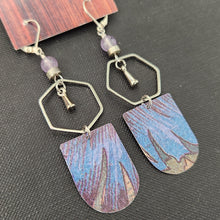 Load image into Gallery viewer, Geometric Tropical Leaf Tin Earrings - Amethyst