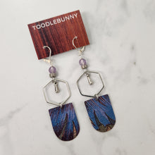 Load image into Gallery viewer, Geometric Tropical Leaf Tin Earrings - Amethyst