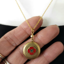 Load image into Gallery viewer, Small Vintage Round Locket Necklace - Poppy
