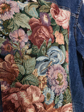 Load image into Gallery viewer, Reworked Denim Jacket - Floral Garden Tapestry XL
