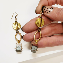 Load image into Gallery viewer, Pyrite Cube Drop Earrings