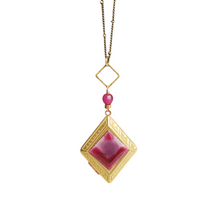 Load image into Gallery viewer, Vintage Diamond Locket - Fushia Pink Enamel
