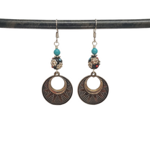 Load image into Gallery viewer, Boho Indian Hoop Drop Earrings Turquoise