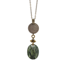 Load image into Gallery viewer, Kuchi Coin Green Snakeskin Jasper Stone Necklace