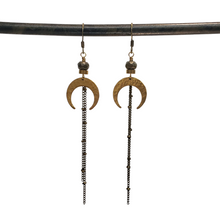 Load image into Gallery viewer, Crescent Moon Duster Earrings - Pyrite
