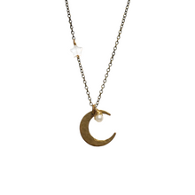 Load image into Gallery viewer, Crescent Moon and Star Necklace - White Pearl