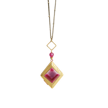 Load image into Gallery viewer, Vintage Diamond Locket - Fushia Pink Enamel
