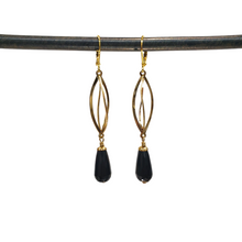 Load image into Gallery viewer, Black Onyx Spiral Cage Drop Earrings