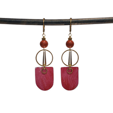 Load image into Gallery viewer, Geometric Tropical Leaf Tin Earrings - Red Jasper