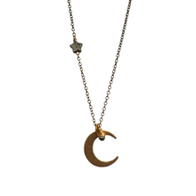 Load image into Gallery viewer, Crescent Moon and Star Necklace - Pyrite
