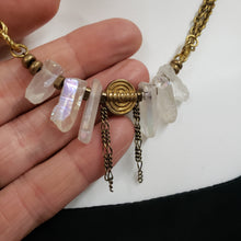 Load image into Gallery viewer, Quart Point Brass Collar Necklace - Opal Aura