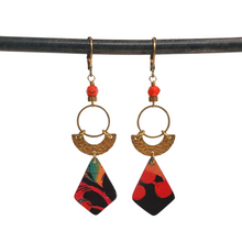 Load image into Gallery viewer, Curacao Geometric Brass Tin Drop Earrings - Red