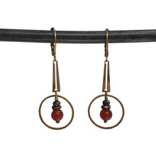 Load image into Gallery viewer, Bar Ring Drop Earrings - Carnelian