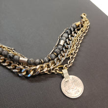 Load image into Gallery viewer, Kuchi Coin Multi Chain Layered Stone Bracelet - Larvikite