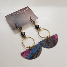 Load image into Gallery viewer, Geometric Tropical Leaf Tin Earrings - Blue Pearl