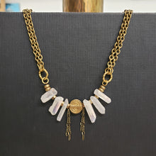 Load image into Gallery viewer, Quart Point Brass Collar Necklace - Opal Aura