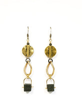 Load image into Gallery viewer, Pyrite Cube Drop Earrings