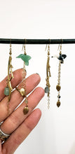 Load image into Gallery viewer, Asymmetric Twig Y Stone Bird Earrings - more colors available