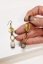 Load image into Gallery viewer, Pyrite Cube Drop Earrings