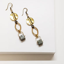 Load image into Gallery viewer, Pyrite Cube Drop Earrings