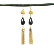 Load image into Gallery viewer, Vintage filigree stone tassel duster earrings - Jet Black or Aqua Blue
