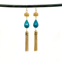 Load image into Gallery viewer, Vintage filigree stone tassel duster earrings - Jet Black or Aqua Blue