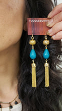 Load image into Gallery viewer, Vintage filigree stone tassel duster earrings - Jet Black or Aqua Blue
