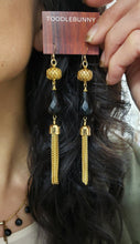 Load image into Gallery viewer, Vintage filigree stone tassel duster earrings - Jet Black or Aqua Blue