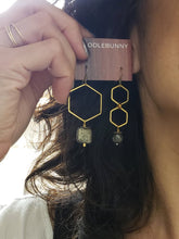 Load image into Gallery viewer, Asymmetric Hexagon Pyrite Drop Earrings