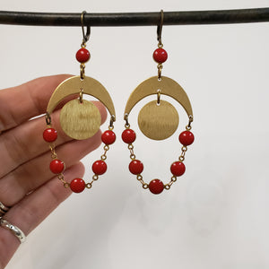 Red lunar orbit earrings
