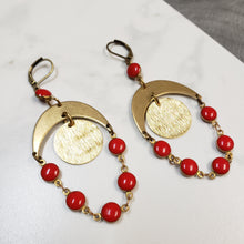Load image into Gallery viewer, Red lunar orbit earrings