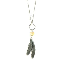 Load image into Gallery viewer, Citrine feather ring drop necklace