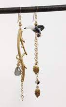 Load image into Gallery viewer, Asymmetric Twig Y Stone Bird Earrings - more colors available
