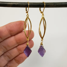 Load image into Gallery viewer, Amethyst Spiral Cage drop earrings