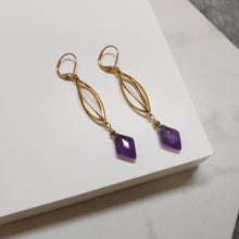 Load image into Gallery viewer, Amethyst Spiral Cage drop earrings