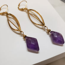 Load image into Gallery viewer, Amethyst Spiral Cage drop earrings