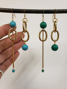 Asymmetric Color pop link drop earrings