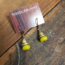 Load image into Gallery viewer, African Brass Drop Earrings - Olive Jade