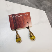 Load image into Gallery viewer, African Brass Drop Earrings - Olive Jade