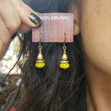 Load image into Gallery viewer, African Brass Drop Earrings - Olive Jade