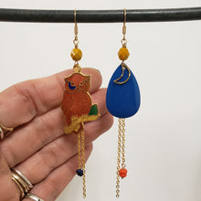 Load image into Gallery viewer, Asymmetric Cloisonne Night Owl Earrings