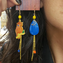Load image into Gallery viewer, Asymmetric Cloisonne Night Owl Earrings