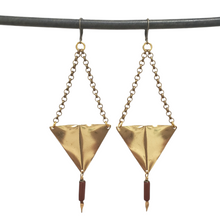 Load image into Gallery viewer, Geometric Triangle Point Drop Earrings - Red Jasper