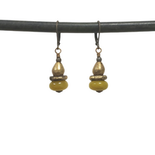 Load image into Gallery viewer, African Brass Drop Earrings - Olive Jade
