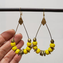 Load image into Gallery viewer, African Brass Teardrop Hoop Earrings - Yellow