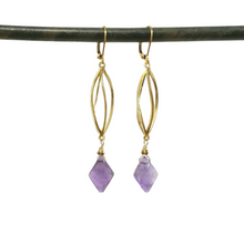 Load image into Gallery viewer, Amethyst Spiral Cage drop earrings